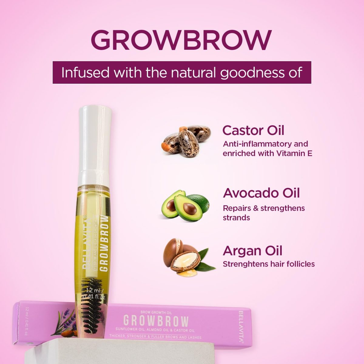 Bella Vita Organic Growbrow - Eyelash, Lashes & Eyebrows Hair Growth & Volume Serum With Castor, Onion Oil & Vitamin E, 12 ML - Image 5
