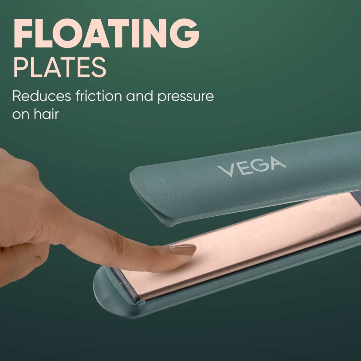 Vega Salon Smooth Hair Straightener for Women with Ceramic Coated Plates, Quick Heatup & Travel Friendly, Travel Lock, Green (VHSH-42) - Image 6