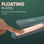 Vega Salon Smooth Hair Straightener for Women with Ceramic Coated Plates, Quick Heatup & Travel Friendly, Travel Lock, Green (VHSH-42) - Image 6