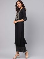 idaLia Women's Embroidered Black Rayon Kurta with Palazzo Pants - Image 4