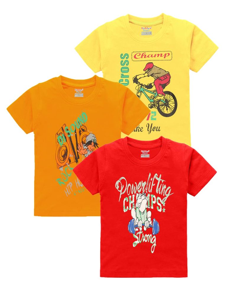 kiddeo Kids Boys Tshirts(Pack of 3) (5pcs_Rd_yl_Or)