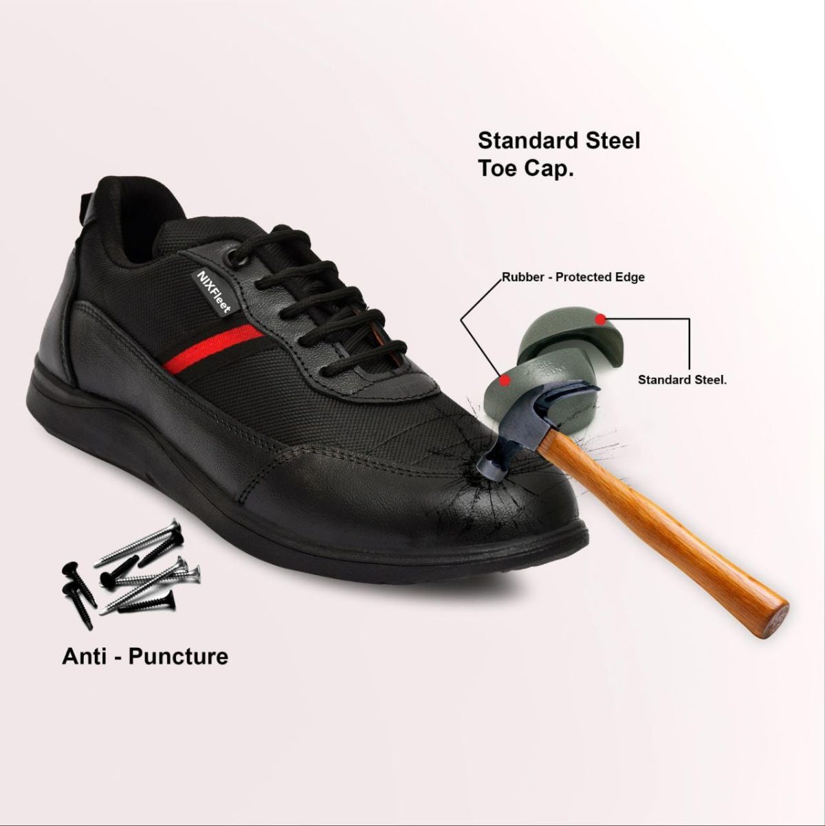 NIXFLEET Steel Toe Sports Look Safety Shoes for Men: Stylish and Sturdy Heavy-Duty Footwear with Slip-Resistant Outsole Black Size UK7 - Image 2