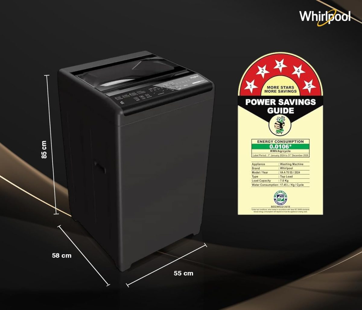 Whirlpool 7 kg Magic Clean 5 Star Fully Automatic Top Load Washing Machine Grey (MAGIC CLEAN 7.0 GENX GREY 5YMW) - Image 2