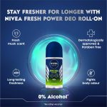 NIVEA MEN Fresh Power Roll-On Deodorant | 72 H Long Lasting Freshness | Fights bacteria and body odour | Fresh musk fragrance | 0% Alcohol | Dermatologically Approved & Paraben Free Formula | 50ml - Image 4