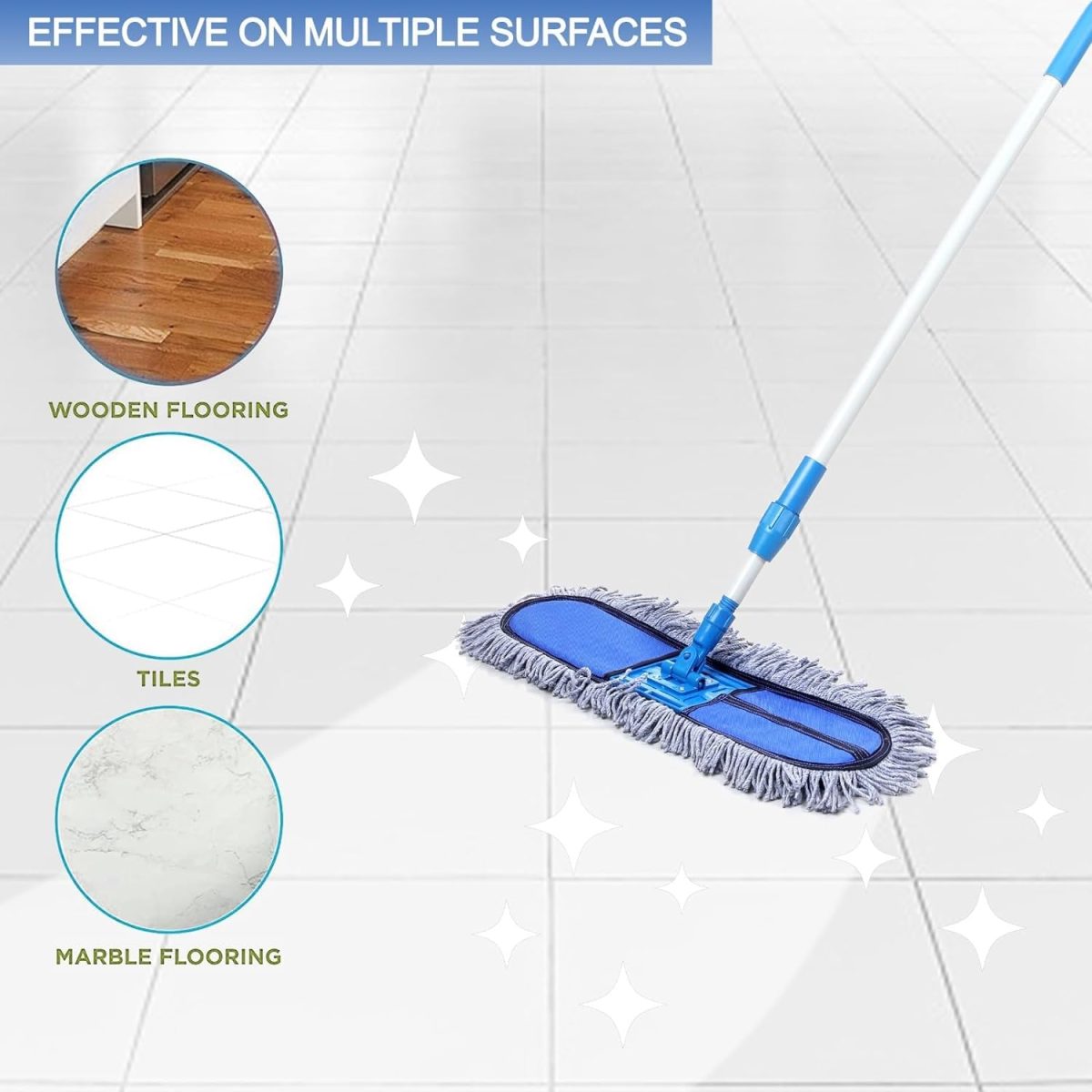 Livronic Plastic Wet And Dry Cotton Pad Floor Mop 67X14X5 (18-Inch Head) With 4 Feet Telescopic Handle Floor Cleaning Mop|Home|Office|Hotels|Hospitals (Set Of 1) (18 Inch Full Set With 1 Extra Pad.) - Image 3