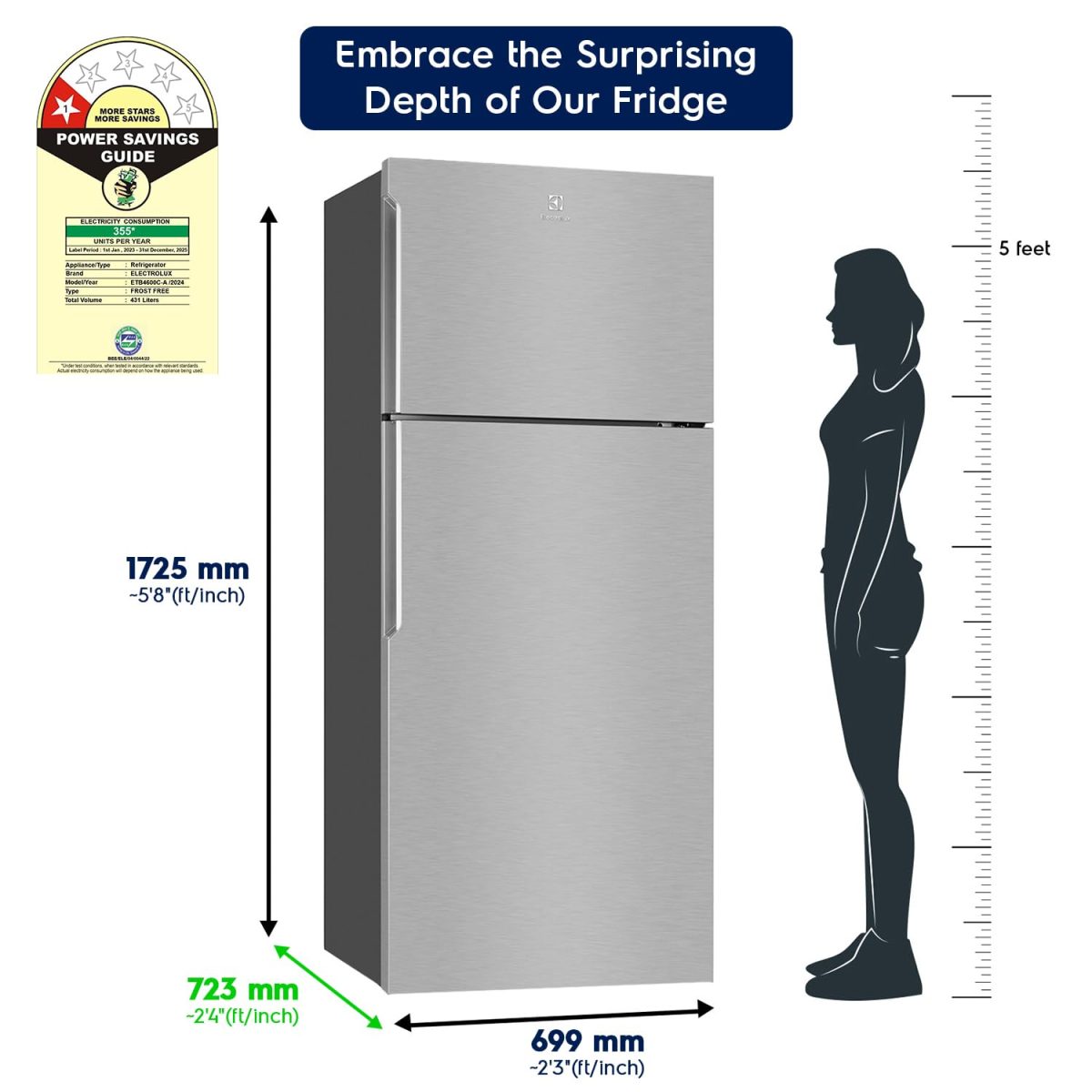 Electrolux 461L Frost Free Inverter Double Door Refrigerator, Top Freezer, TasteLockAuto & TasteGuard Technology, Arctic Silver Steel, UltimateTaste 500, ETB4600C-A - Image 6