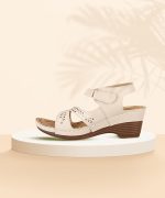 XE Looks Women's Cream Orthopedic Sandals with Adjustable Ankle Strap | Stylish Perforated Design and Cushioned Wedge Heel For Girls & Women - Image 2