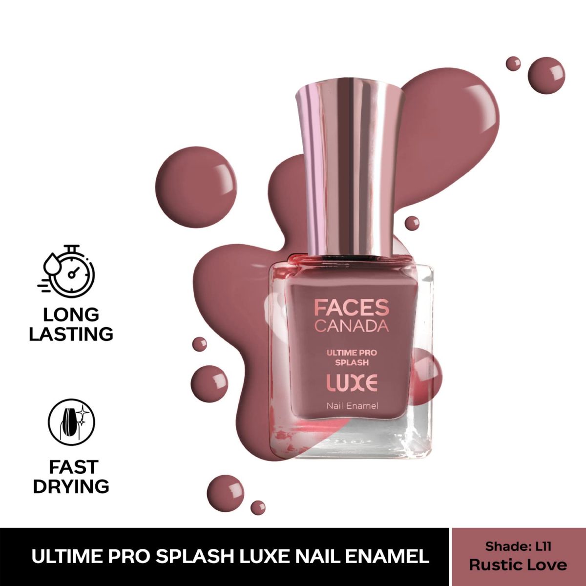 FACESCANADA Ultime Pro Splash Luxe Nail Enamel - Rustic Love (L11), 12ml | Glossy Finish | Quick Drying | Long Lasting | High Shine | Chip Defiant | Even-Finish | Vegan | Non-Toxic | Ethanol-Free - Image 2