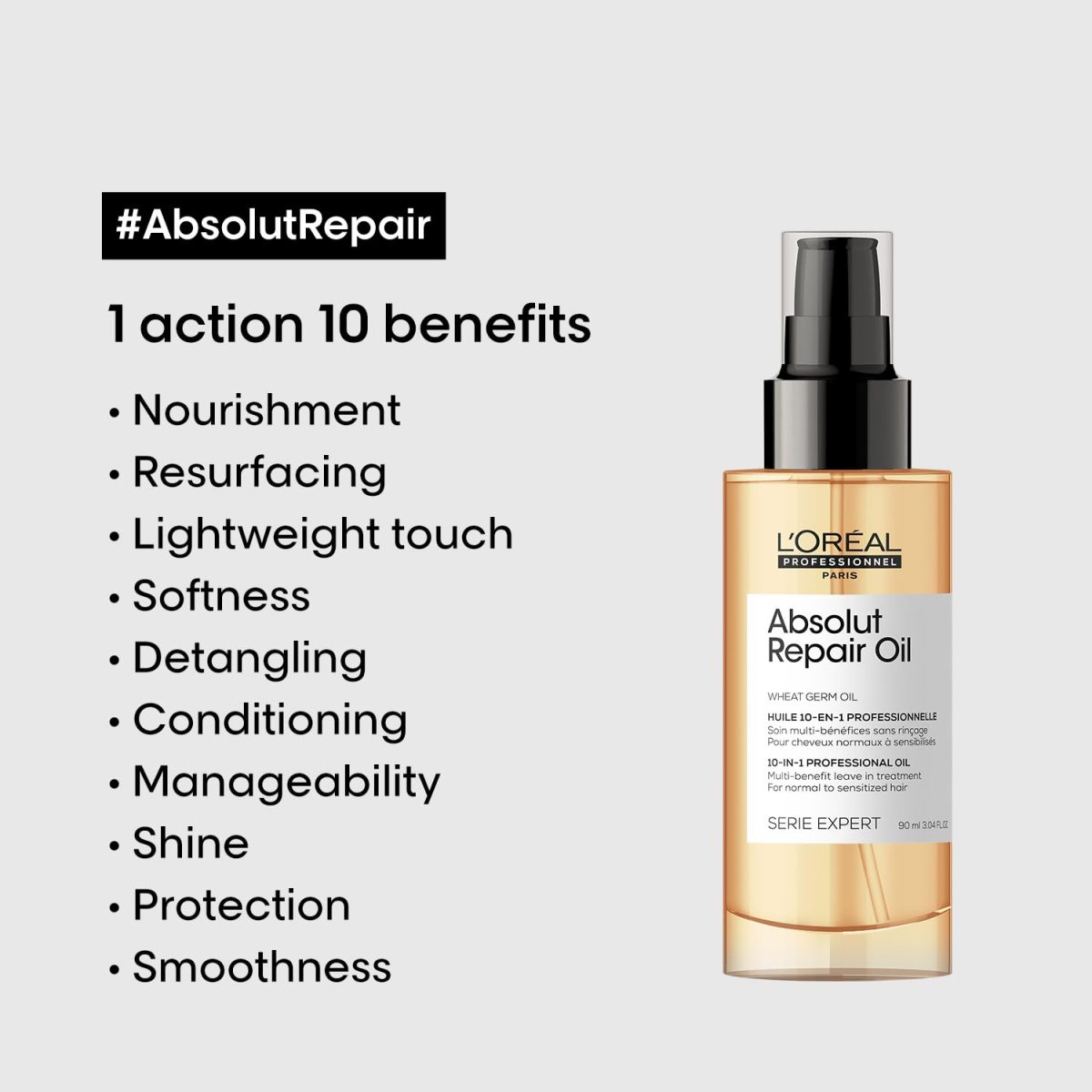 L'Oréal Professionnel Serie Expert Absolut Repair Serum | For dry and damaged hair| Provides softness and shine | With Wheat Oil (90ml) - Image 3