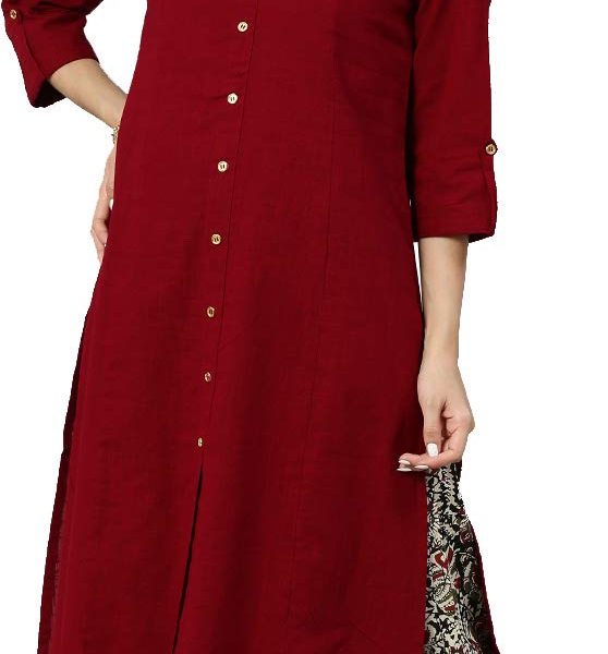 Yash Gallery Women'S Cotton Slub & Cambric Cotton Solid & Kalamkari Printed Straight Kurta Palazzo Set For Women