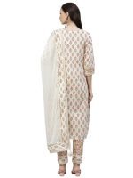 Divena Off white Cotton Straight Kurta Pant set with Dupatta - Image 6
