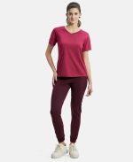 Jockey AW88 Women's Super Combed Cotton Rich Relaxed Fit Solid Curved Hem Styled Half Sleeve T-Shirt - Image 4