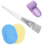 SIOPAWORLD Face Mask Applying Brush, Facial Headband, Face Cleaning Sponges, Facial Applicator Bowl with Handle, Makeup Remover Cosmetic Puff Women Beauty Professional Salon Spa Head Wrap Combo (5pcs) - Image 2