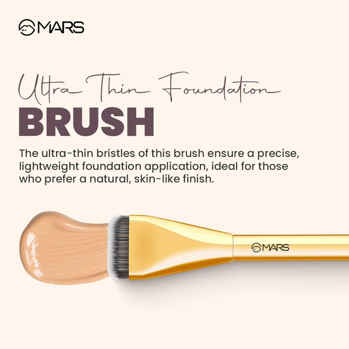 MARS Artist's Arsenal Ultra Thin Foundation Makeup Brush For Blending Liquid Foundation & Cream | Ultra Thin Bristles | Flawless Application | Sleek Design for Minimal Effort (Golden) - Image 4