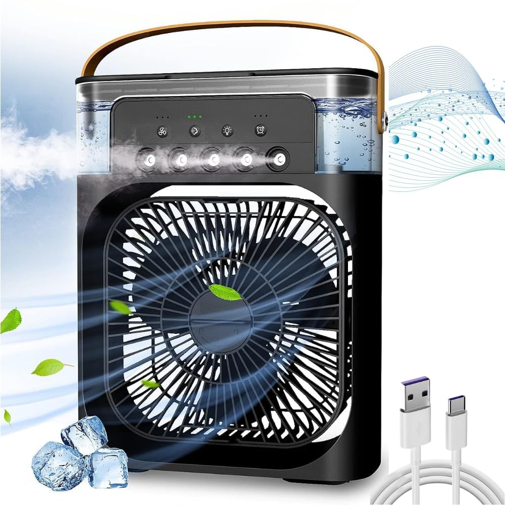 Drumstone (15 YEARS WARRANTY) Personal Air Cooler, Portable Air Conditioner Fan, Mini Evaporative Cooler with 7 Colors LED Light, 1/2/3 H Timer, 3 Wind Speeds and 3 Spray Modes _Multicolor