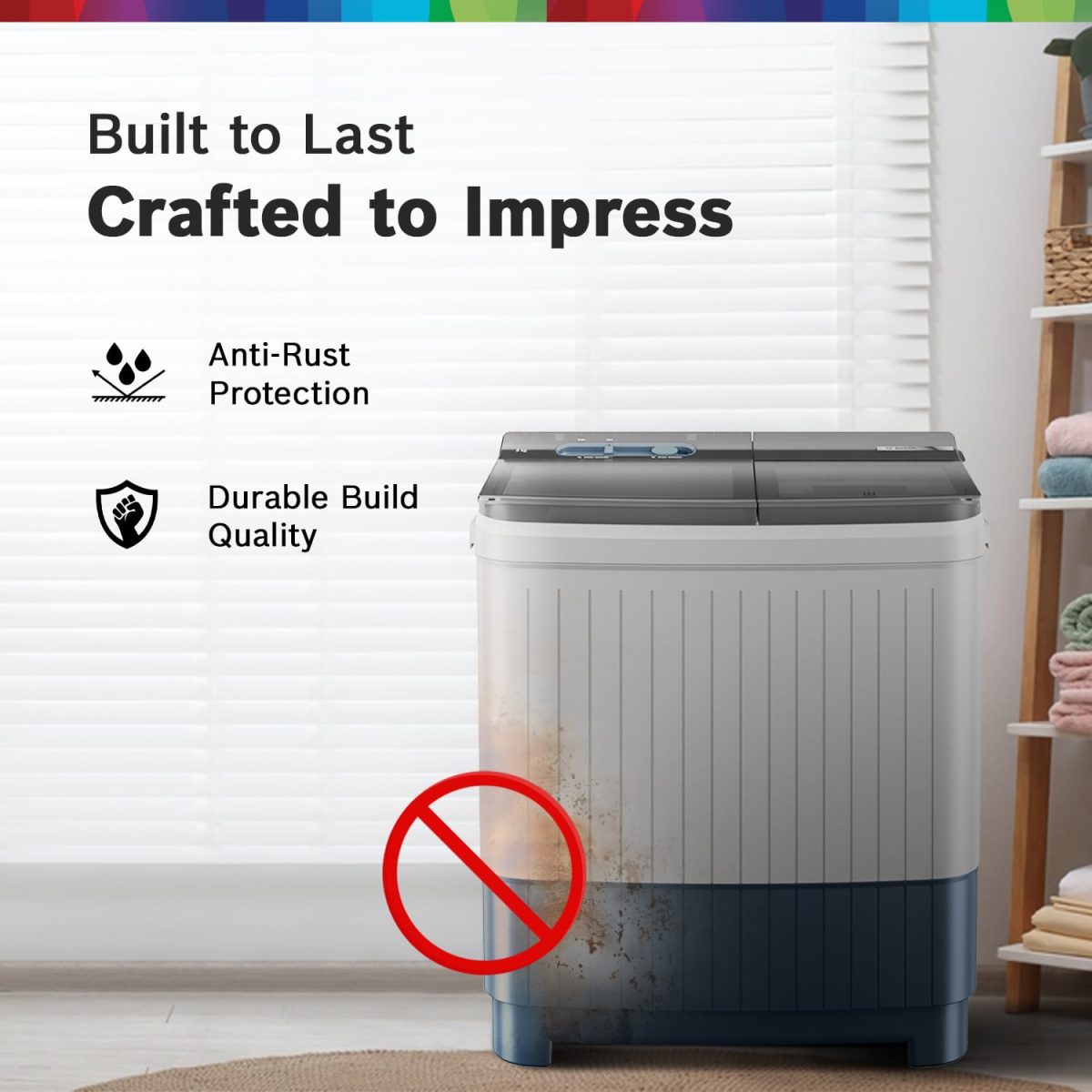 BOSCH 8 kg 5 Star with 1360 High RPM Spin Motor Semi Automatic Top Load Washing Machine Multicolor (WJP802P0IN) - Image 6
