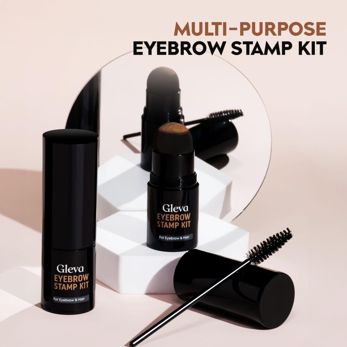 Gleva Eyebrow Stamp & Stencil Kit - Vegan Long-Lasting Stamping Powder With 10Pcs Reusable Thin & Thick Stencils for Perfect Brows (Black) - Image 5