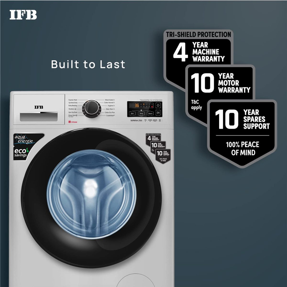 IFB 7 Kg 5 Star Front Load Washing Machine 2X Power Steam (SERENA ZSS 7010, Silver & Black, In-built Heater, 4 years Comprehensive Warranty) - Image 6