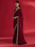 AKHILAM Women's Satin Solid Saree With Unstitched Blouse - Image 4