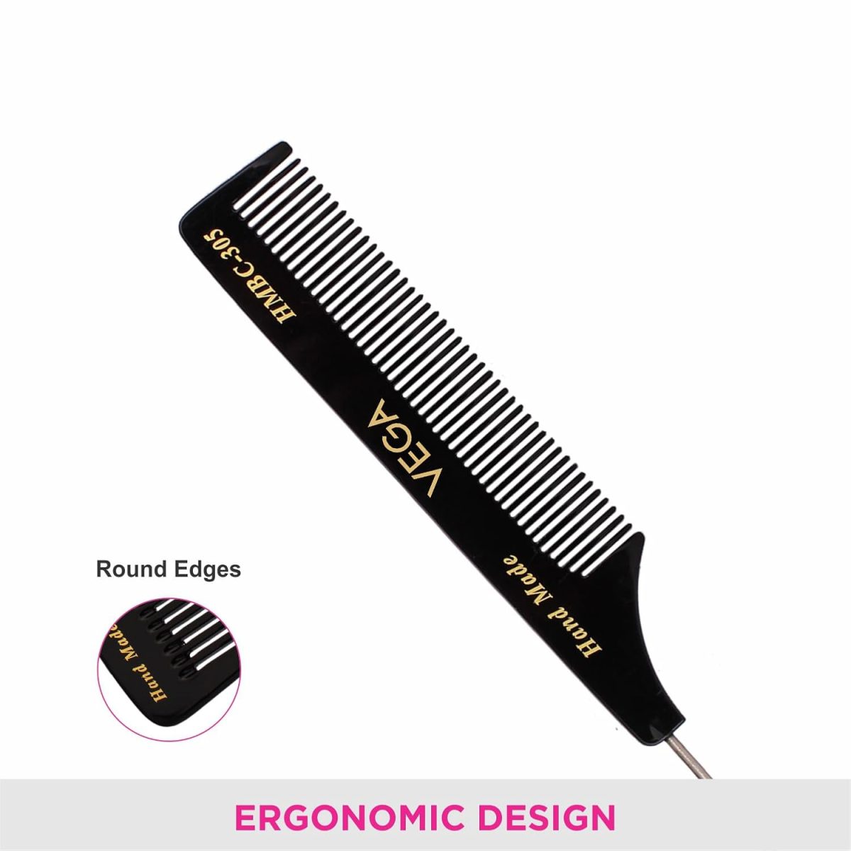 Vega Tail Hair Comb(India's No.1* Hair Comb Brand) with Steel Pin For Women, (HMBC-305) - Image 6