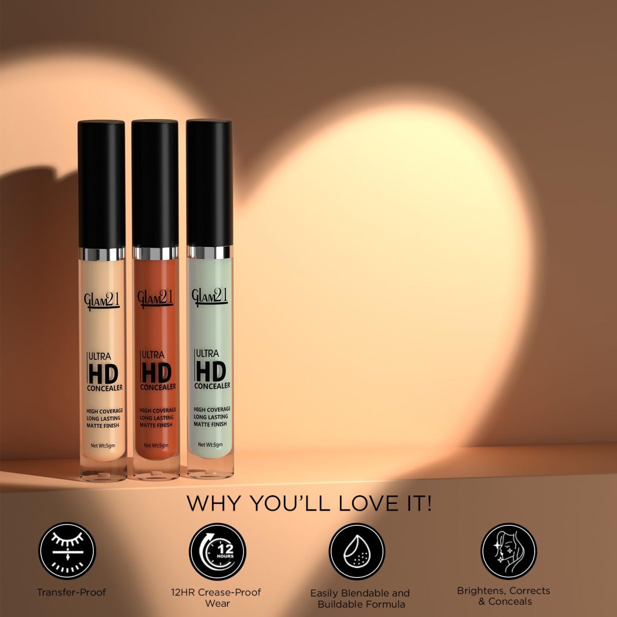 Glam21 Ultra HD Liquid Concealer for HD Finish | Non-sticky Long-lasting Matte Finish | | Easy-gliding Applicator | Hide Pores, Skin Acne, Scars, Blemishes | 5gm, Medium Warm - Image 3