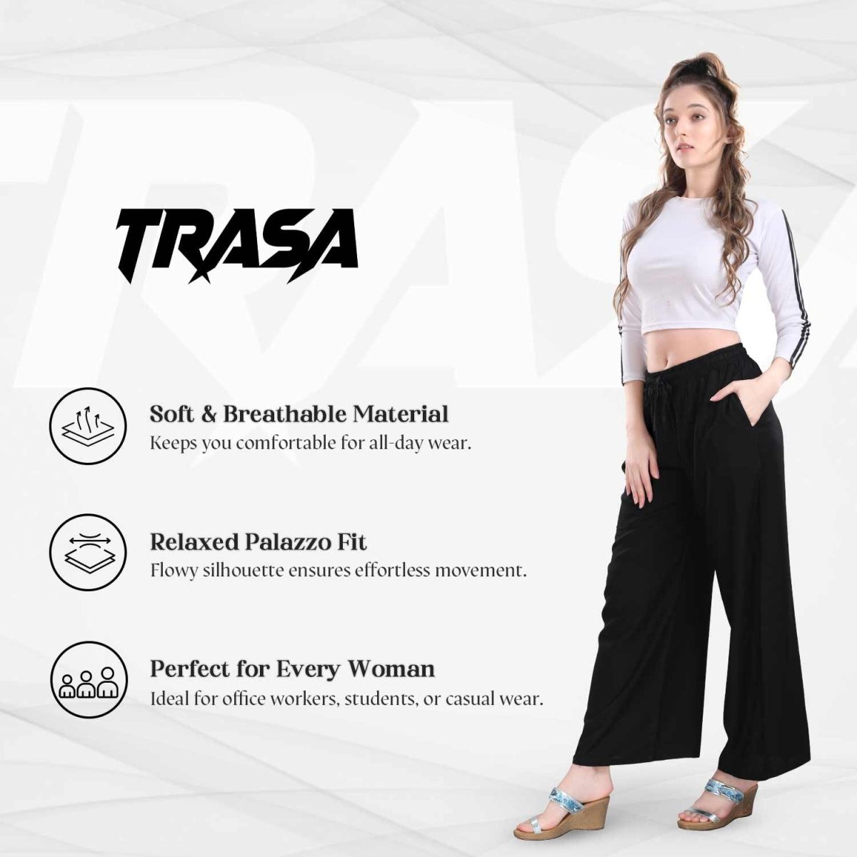 TRASA Women's and Girls Cotton Reyon Regular Fit Palazzo Pants - Available Size - L, XL, 2XL, 3XL - Image 2