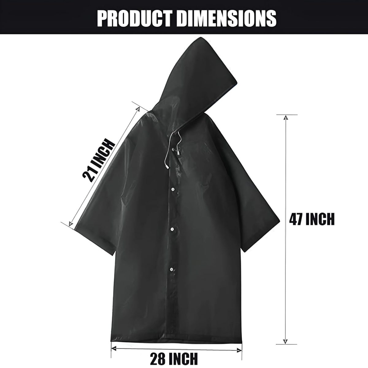 Pivalo EVA Waterproof Rain Coat Hooded Universal Outdoor Water Resistant Portable Suit for Men Women Boys & Girls (Universal Size,1 Pc Black) - Image 3