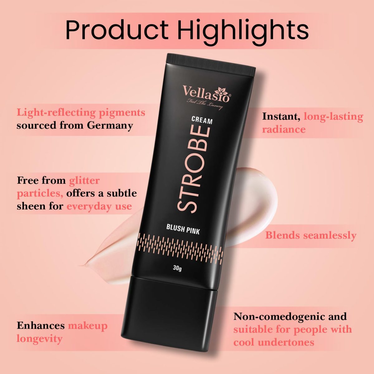 ellasio Strobe Cream - Blush Pink | Face Illuminator & Primer with Hyaluronic Acid, Squalene & Japanese Sakura | Dewy Glow, Hydration, Non-Comedogenic for All Skin Types - 30g - Image 7