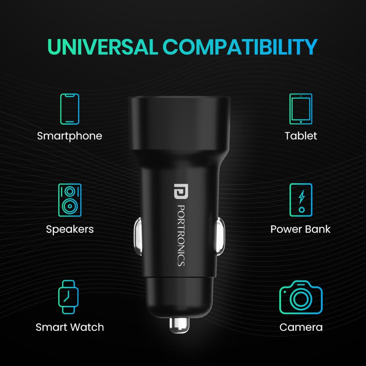 Portronics 80W Dual Output Fast Car Charger with Type-C PD & USB, LED Indicator, Charging Adapter Compatible with Cars for iPhone & Android Smartphone, Smartwatch, Earbud, Power Bank (Black) - Image 4