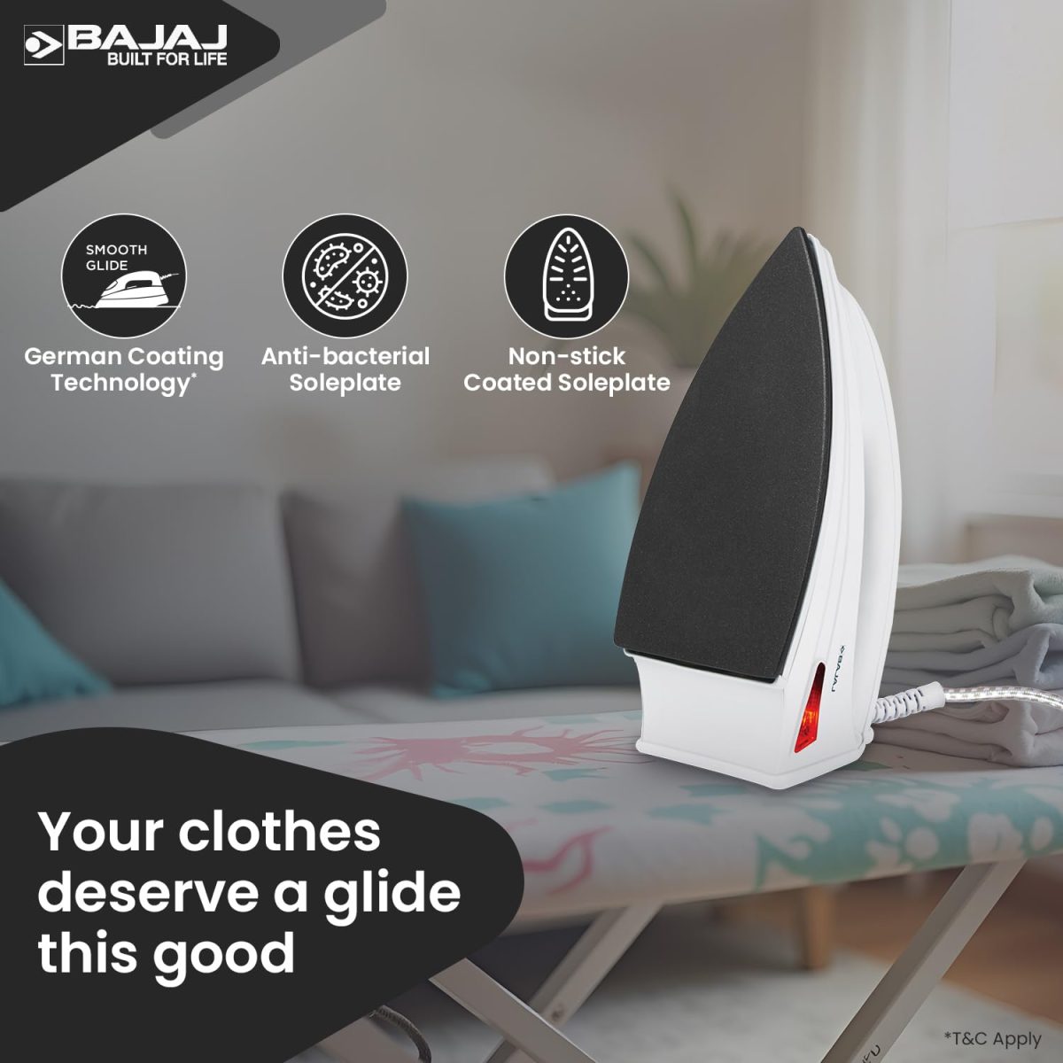 Bajaj DX-6 1000 Watts Dry Iron with Advance Soleplate and Anti-bacterial German Coating Technology, White, Plastic - Image 3
