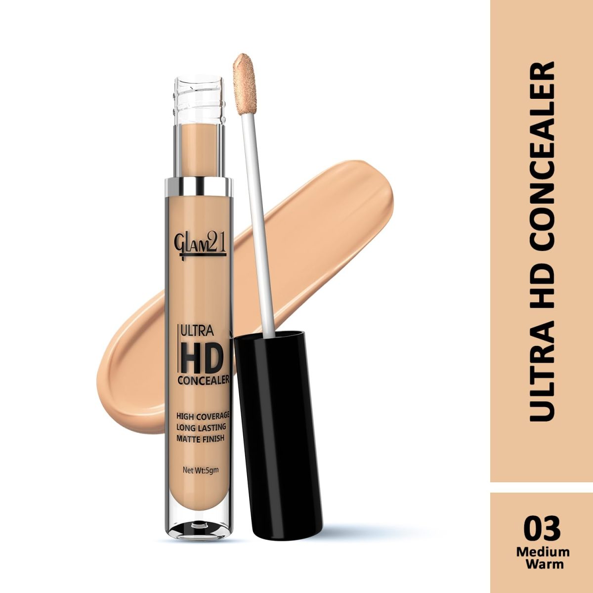 Glam21 Ultra HD Liquid Concealer for HD Finish | Non-sticky Long-lasting Matte Finish | | Easy-gliding Applicator | Hide Pores, Skin Acne, Scars, Blemishes | 5gm, Medium Warm - Image 2