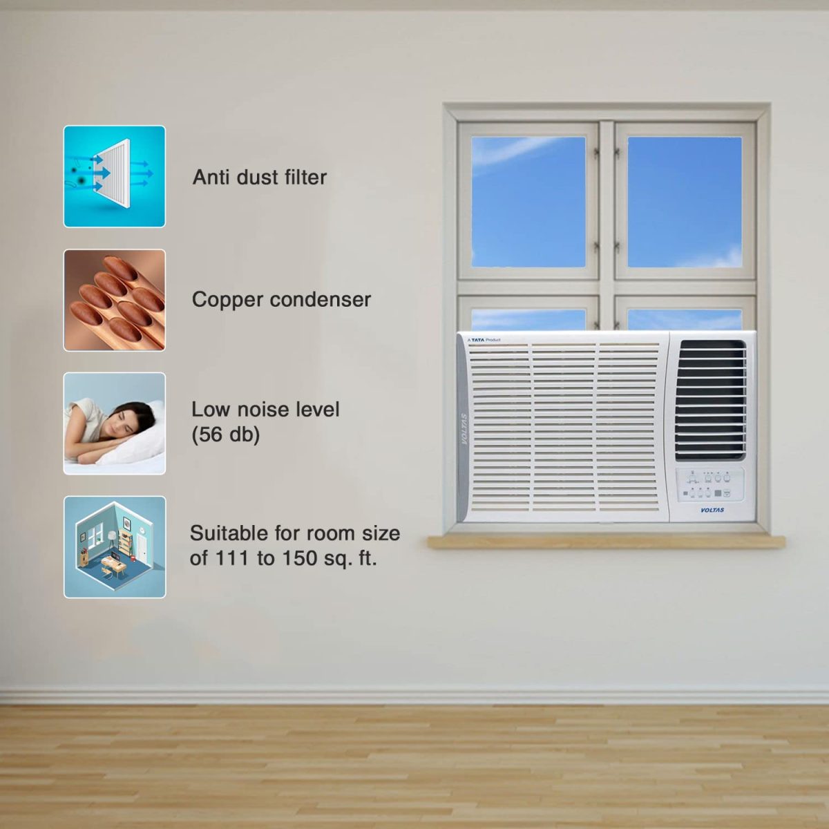 Voltas 1.5 Ton 3 Star, Inverter Window AC (Copper, 2-in-1 Adjustable Mode, 183V Vertis Elite, White) - Image 2