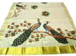 YETTALAN® Women's Mural Printed Kerala Gold Tissue Saree with Running Blouse - Image 5