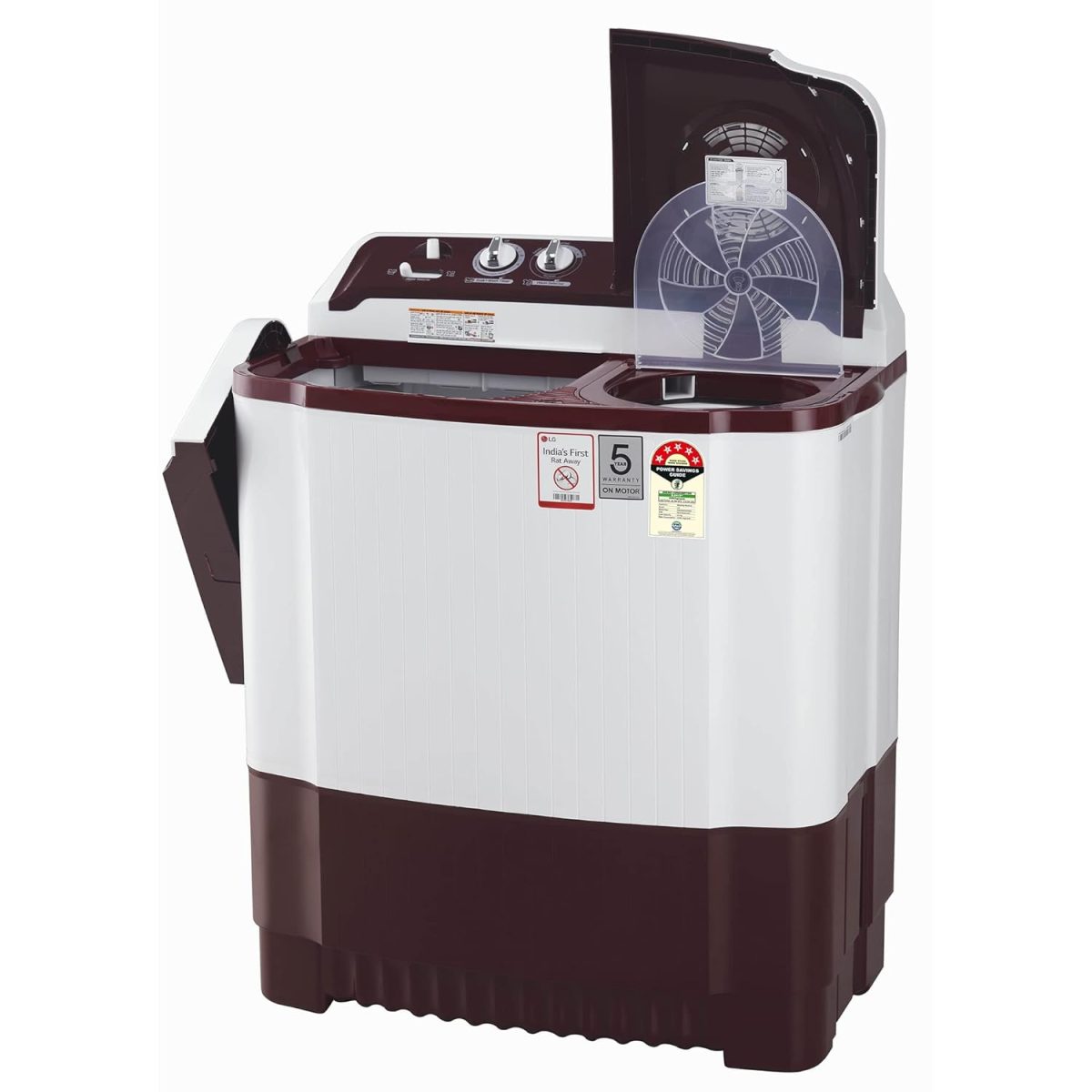 LG 8.5 kg 5 Star Semi-Automatic Top Load Washing Machine (P8530SRAZ, Burgundy, Roller Jet Pulsator) - Image 9