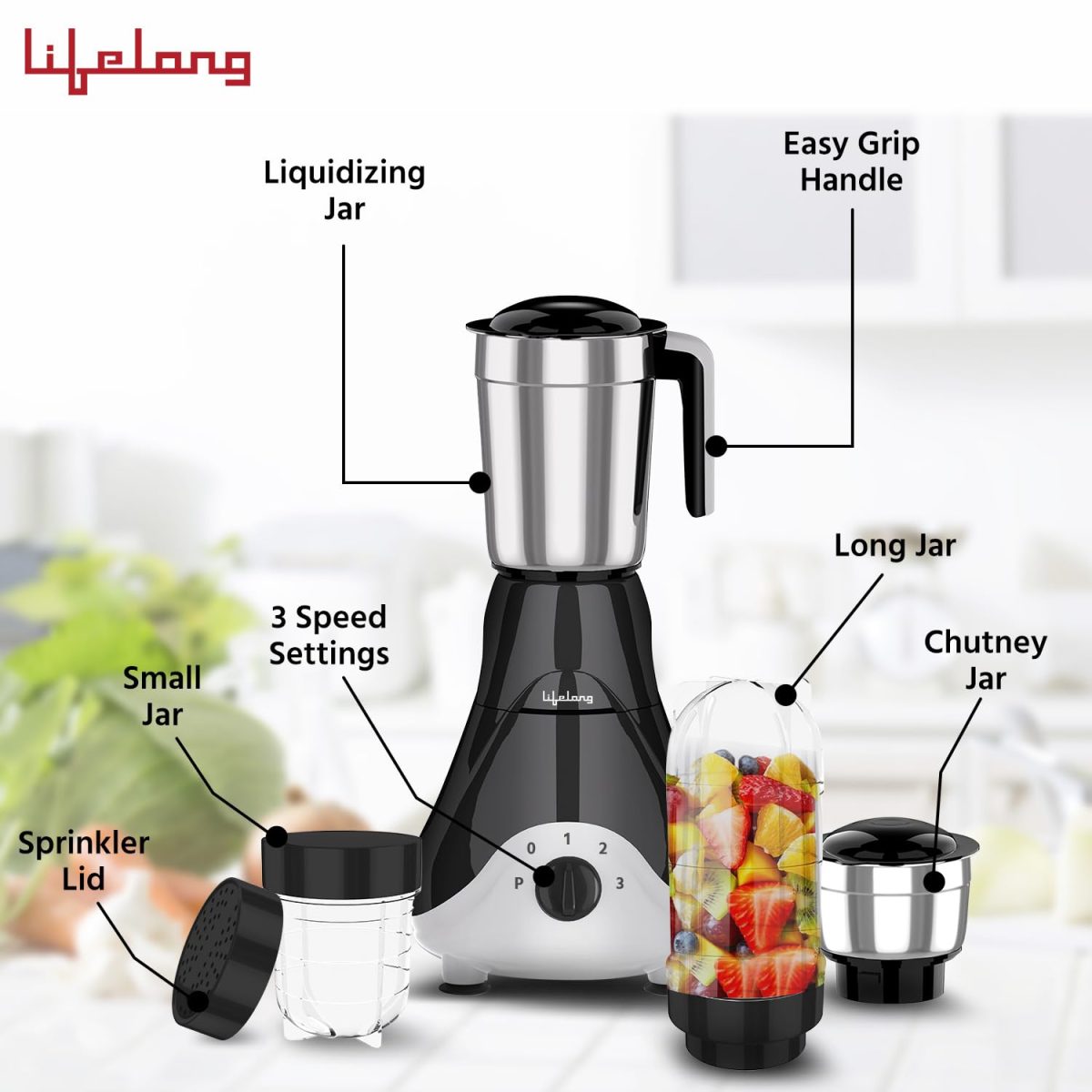 Lifelong Mixer Grinder for Kitchen - 4 Jars 500 Watt Mixie - 2 Nutri bullet Jars for Smoothie & Blending, Chutney Jar & Liquidizing Jar used as Wet Grinder & Blender - Stainless Steel Blades (LLMG39) - Image 2