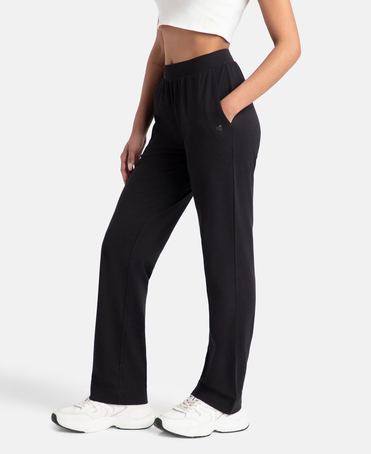 Jockey 1302 Women's Super Combed Cotton Elastane Stretch Mid Rise Relaxed Fit Trackpants with Side Pockets - Image 2