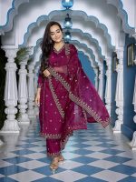 Royal Export Women's Viscose Silk Floral Embroidered Straight Kurta Palazzo with Dupatta (RX99) - Image 3