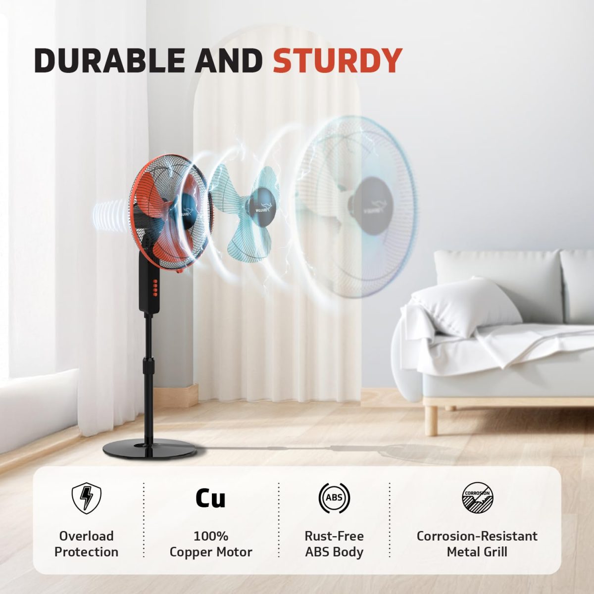 V-Guard Esfera STS Plus Pedestal Cum Table Fan | Versatile 2-In-1 Operation | 1350 RPM Motor | Customisable Tilt And Oscillation Control | Red Black | 40 cm (400mm) - Image 6