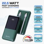 pTron Dynamo Power 20000mAh 22.5W Super Fast Charging, USB Type-C Input Power Bank with Quick Charge & 20W Power Delivery, Built-in Charging Cables, 4 Outputs, Type-C Input/Output Port (Green) - Image 3