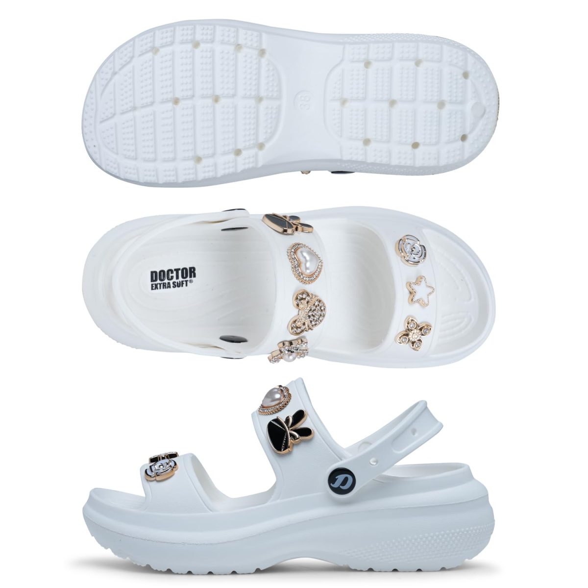 DOCTOR EXTRA SOFT Women's Metallic Charms Fashion Slippers/Sandals with Adjustable Back Strap | Comfortable | LightWeight| Stylish & Anti-Skid| Waterproof Casual Beach Slides Mules Girls & Ladies D-533 - Image 7