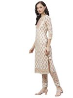 Divena Off white Cotton Straight Kurta Pant set with Dupatta - Image 4