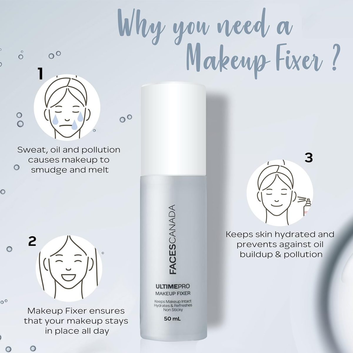 FACESCANADA Ultime Pro Makeup Fixer, 50 Ml | Long Lasting Makeup Setting Spray | Keeps Makeup Intact | Hydrates, Soothes & Refreshes Skin | Hyaluronic Acid & Vitamin E Enriched | No Alcohol - Image 4
