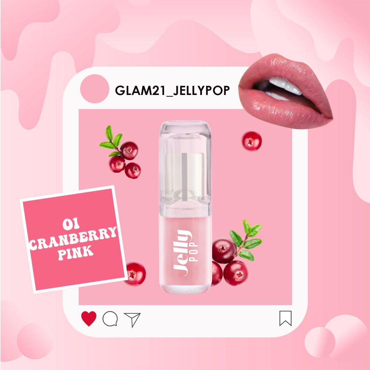 Glam21 Jelly Pop fruity gel lipstick| Moisturising | Glossy Finish | Gives a Natural Colour | Lightweight | 01- Cranberry Pink, 3.5gm - Image 3