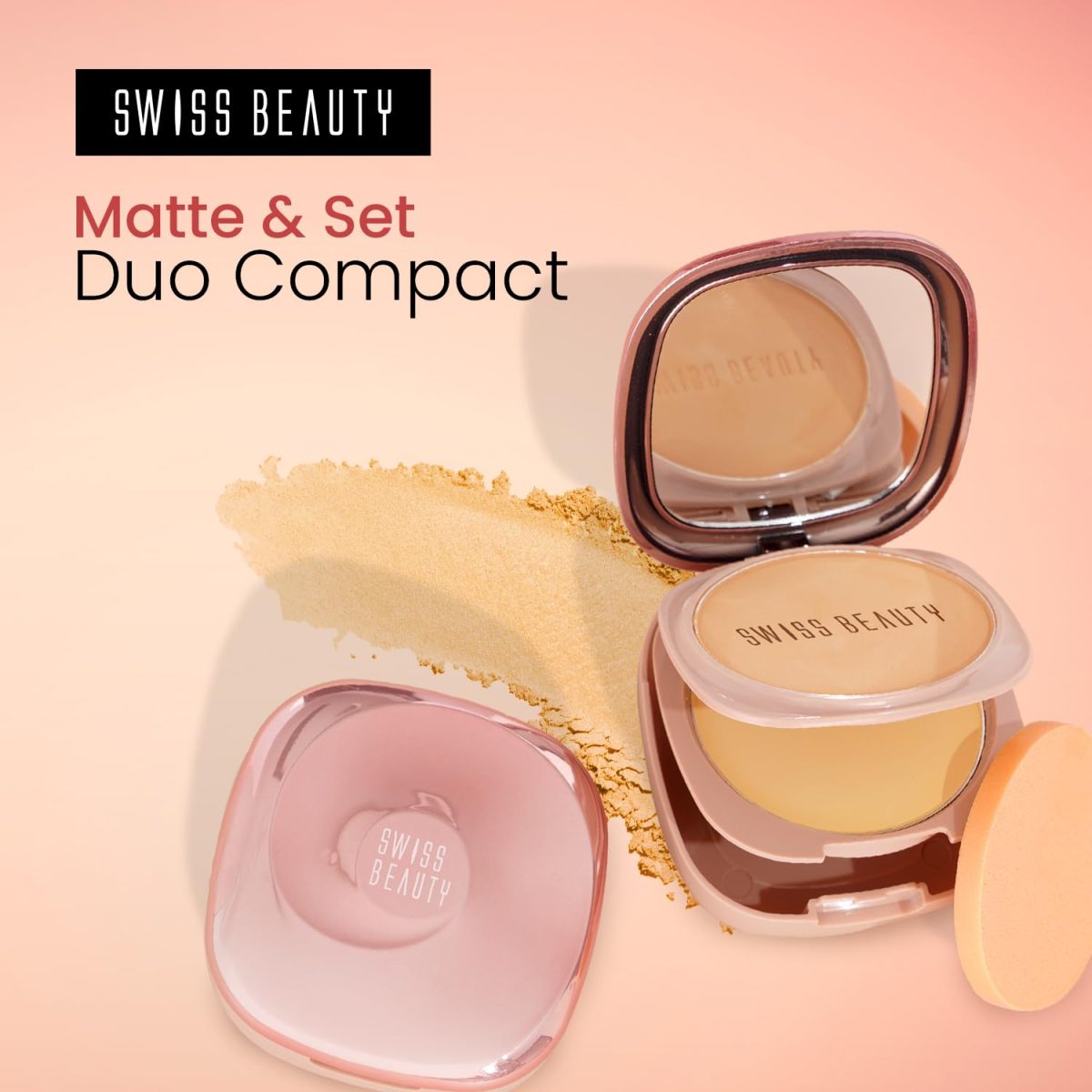 Swiss Beauty Matte & Set Duo Lightweight Compact For All Skin Types| Compact Powder + Translucent Powder | Shade- 02 Beige, 20gm - Image 2