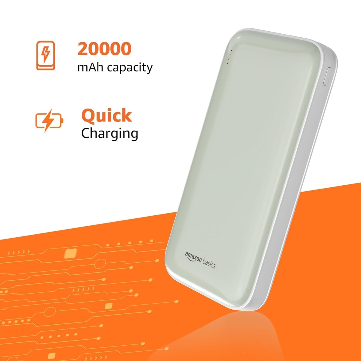 amazon basics 20000 Mah 22.5 W Ultra Fast Charging Power Bank | Type C Power Delivery (Input & Output) | Quick Charge | Two-Way Fast Charging (Lime) - Image 2