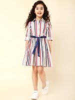A.T.U.N. (ALL THINGS UBER NICE) Girls Cotton Striped Knee Length Shirt Dress | Full Sleeve Party Dress - Image 5