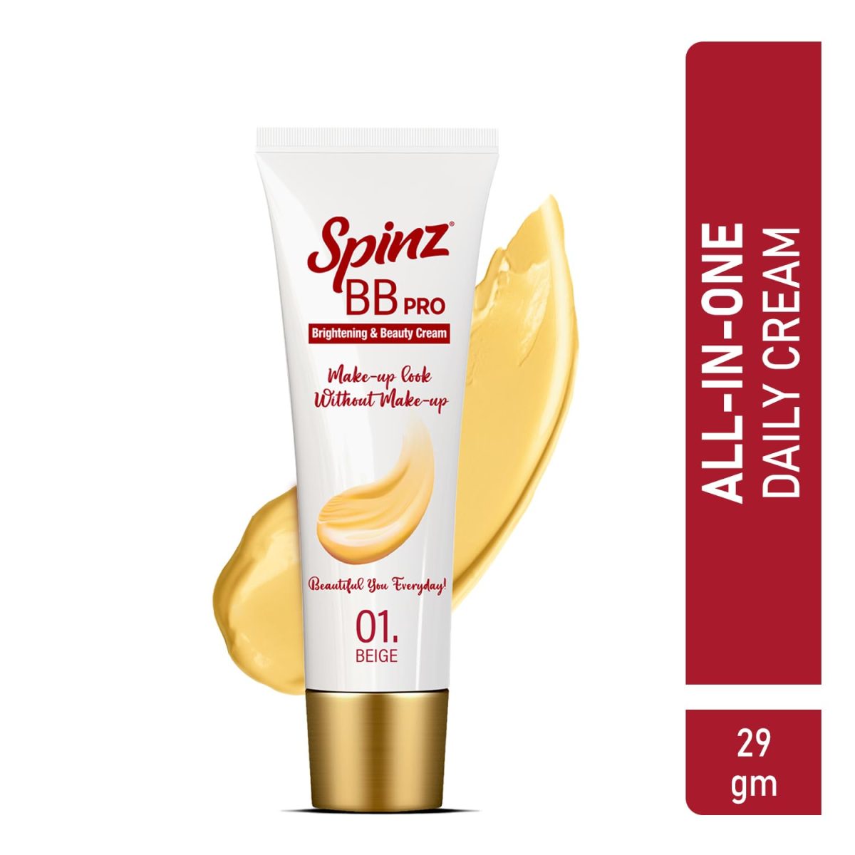SpinZ Bb Pro Brightening & Beauty Full Coverage Radiant Face Cream With Spf 20 Pa++ (Beige 01) All-In-One Daily Cream With Silky Smooth Formula Instant Brightness, Covers Dark Spots (29G) - Image 9