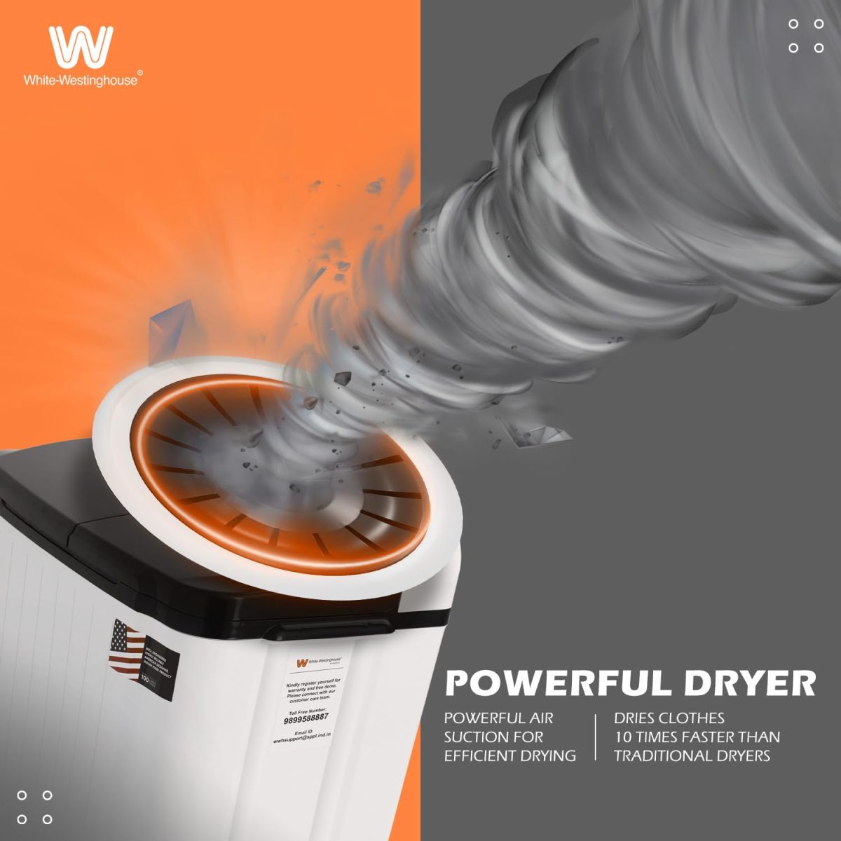 White Westinghouse 7.5 kg 3D Wash Semi Automatic Top Loading Washing Machine (SFW7500/ BLACK/ 2023) - Image 5