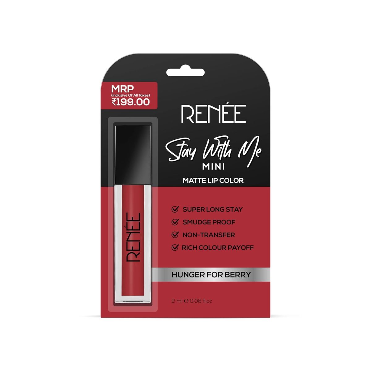 RENEE Stay With Me Mini Matte Lip Color, Long Lasting, Non Transfer, Water & Smudge Proof, Light Weight Liquid Lipstick, Hunger for Berry 2ml - Image 6