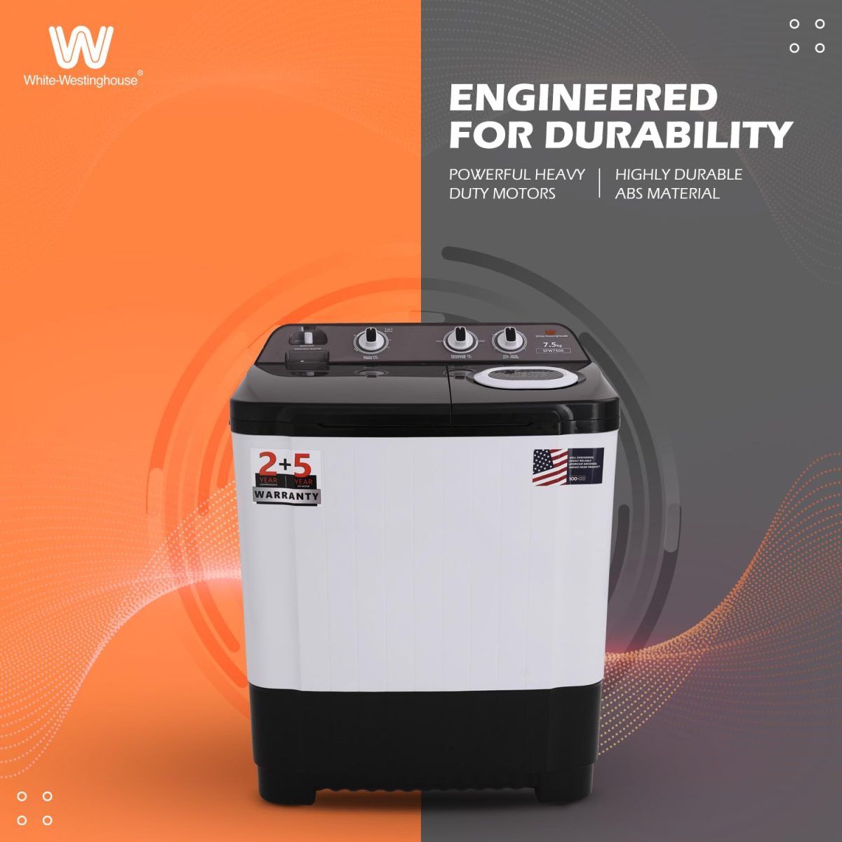 White Westinghouse 7.5 kg 3D Wash Semi Automatic Top Loading Washing Machine (SFW7500/ BLACK/ 2023) - Image 7